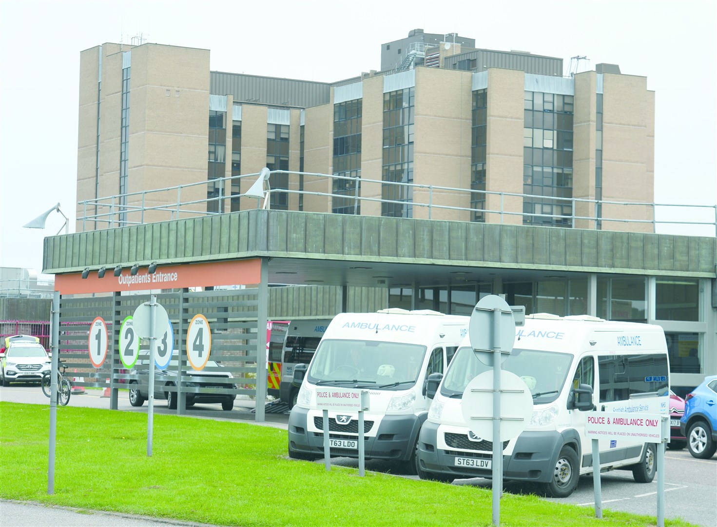 Ambulances at Raigmore Hospital.