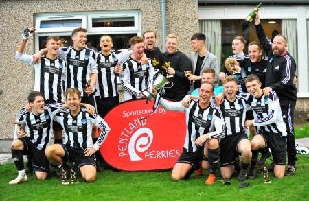 Alness United celebrate the cup win over Golspie. Picture: Graeme Webster
