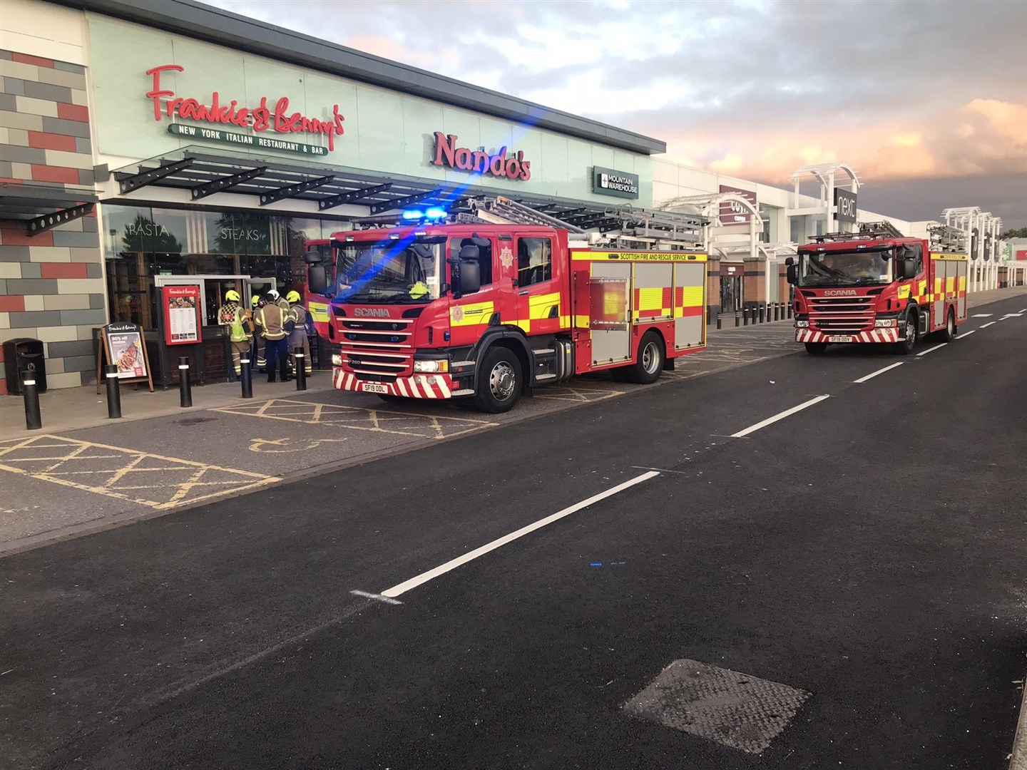 Fire appliances at the scene outside Frankie & Benny's in Inverness.