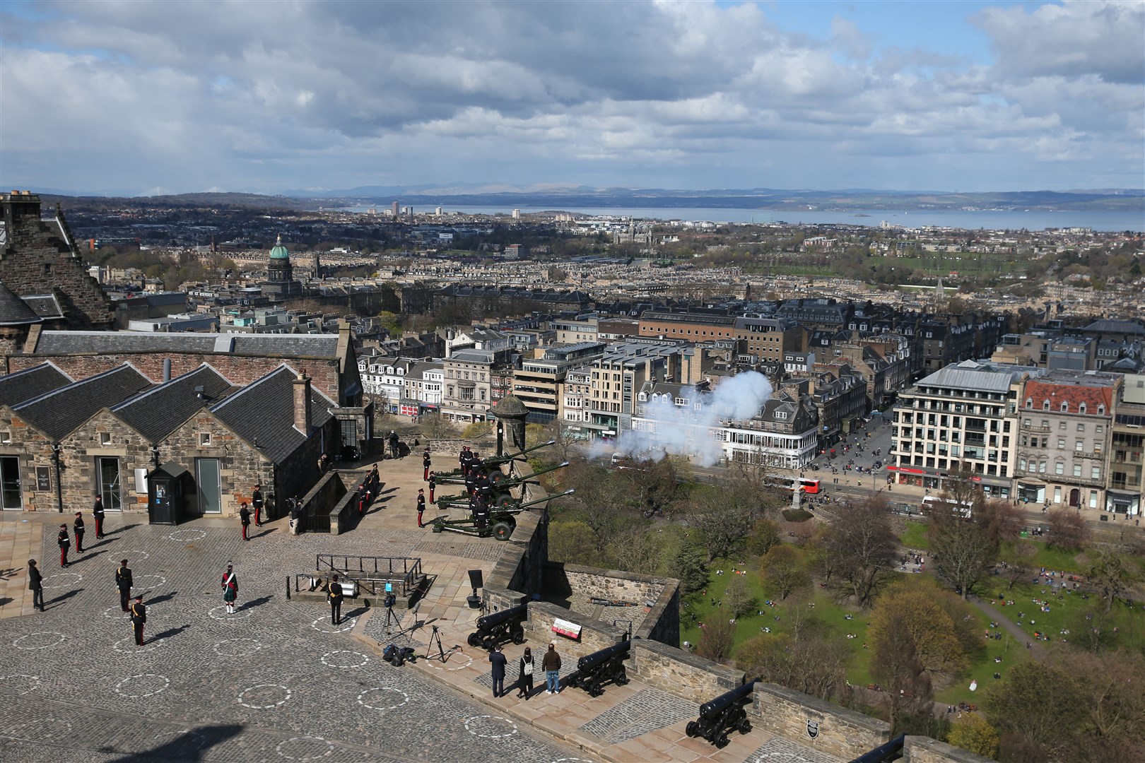 Members of the 105th Regiment Royal Artillery fired their salute at Edinburgh Castle (Andrew Milligan/PA)