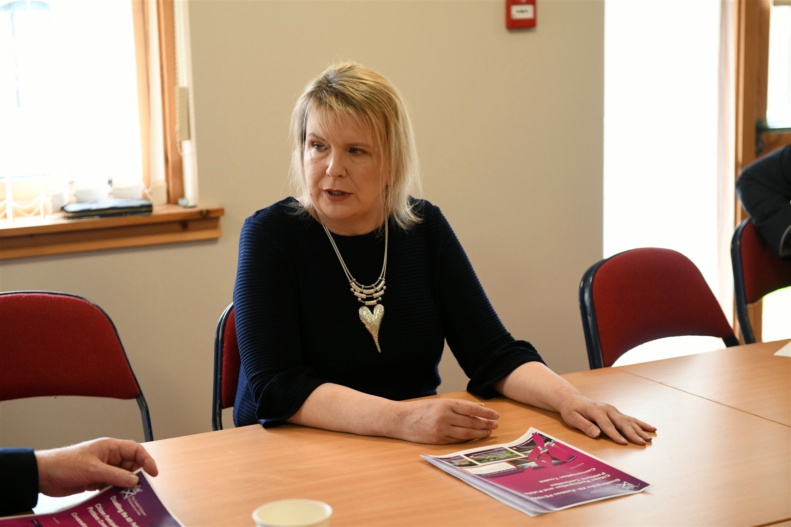 Laura Hansler at a petitions committee meeting at Kincraig Community Hall on the A9 Dualling.