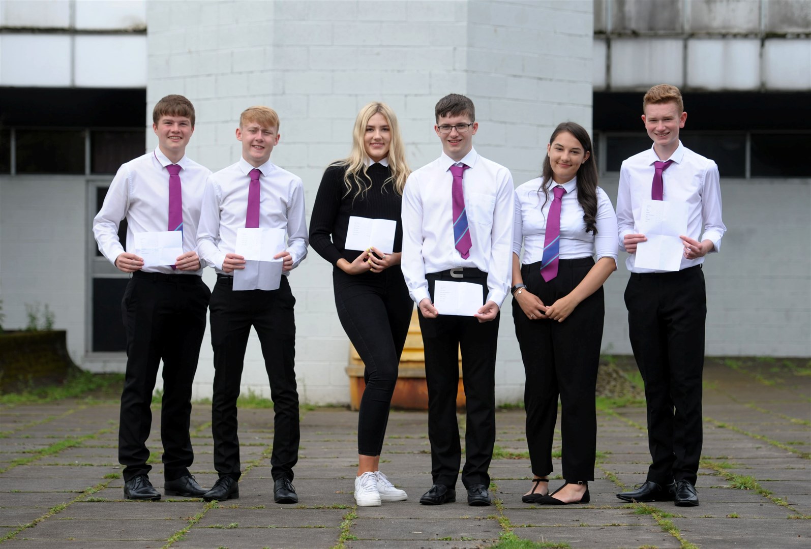 Alness Academy pupils Graeme Reily, Ryan Ross, Sarah Mackay, Ewen MacIver, Mollie McGoran and Daniel Bauer were amongst hundreds across the Highlands to receive their results this week. Picture: Callum Mackay. Image No. 044558