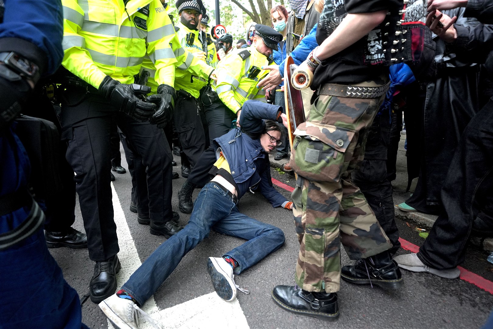 Police removed a protester (Yui Mok/PA)