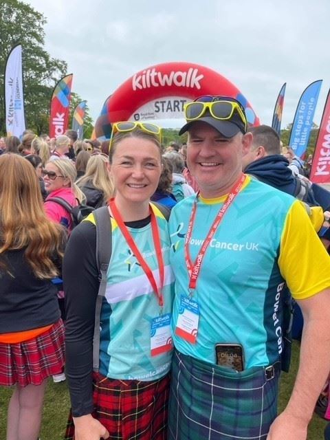 Mandy and her husband David completing the Aberdeen Kiltwalk.