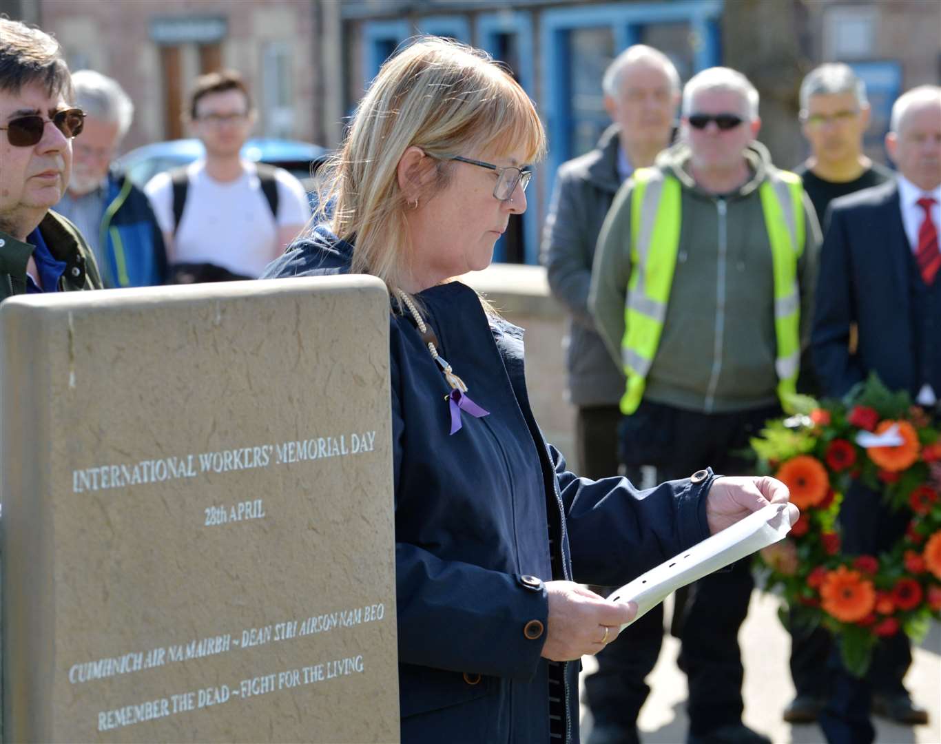 Catriona Lockhart, partner of the late Clive Hendry, who was killed at work, addresses the gathering. Picture Gary Anthony