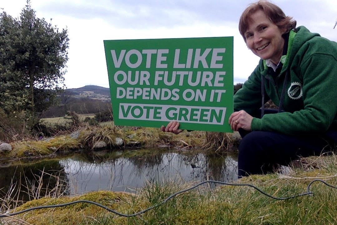 Black Isle Candidate Anne Thomas shares the Greens' campaign slogan ‘Vote Like Our Future Depends On It’.