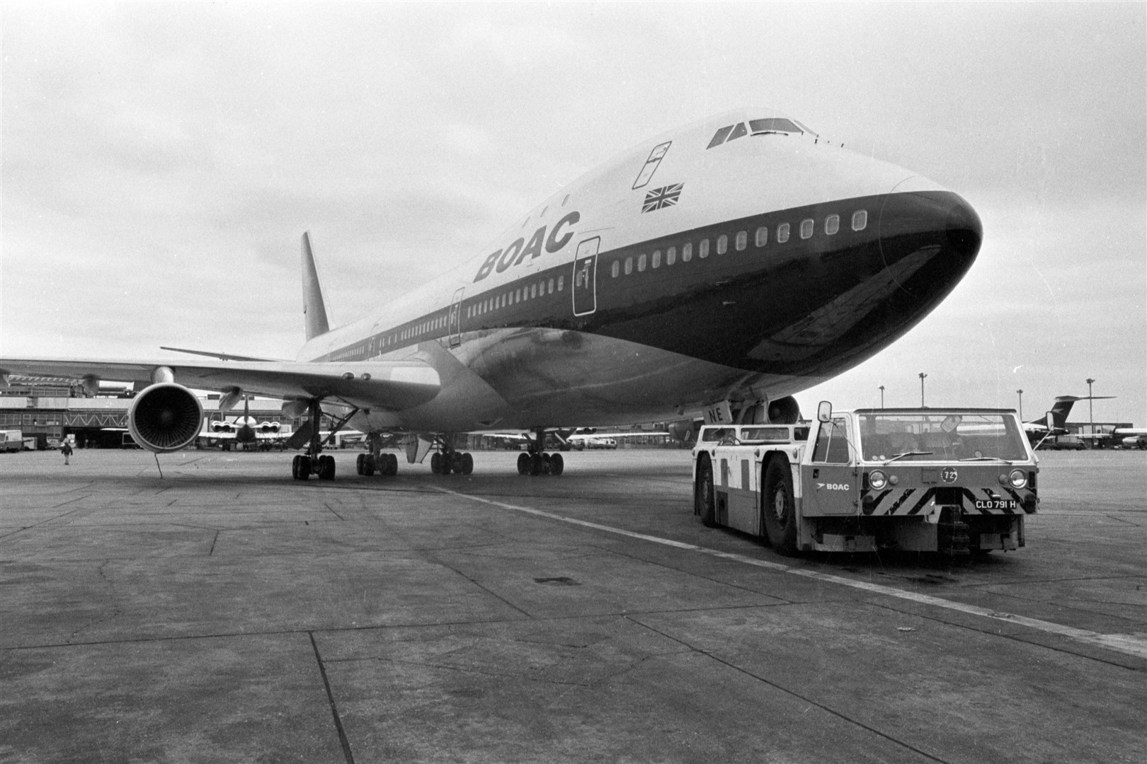 Boeing 747 in British Overseas Airways Corporation (BOAC) livery at London’s Heathrow Airport in 1971 (PA)