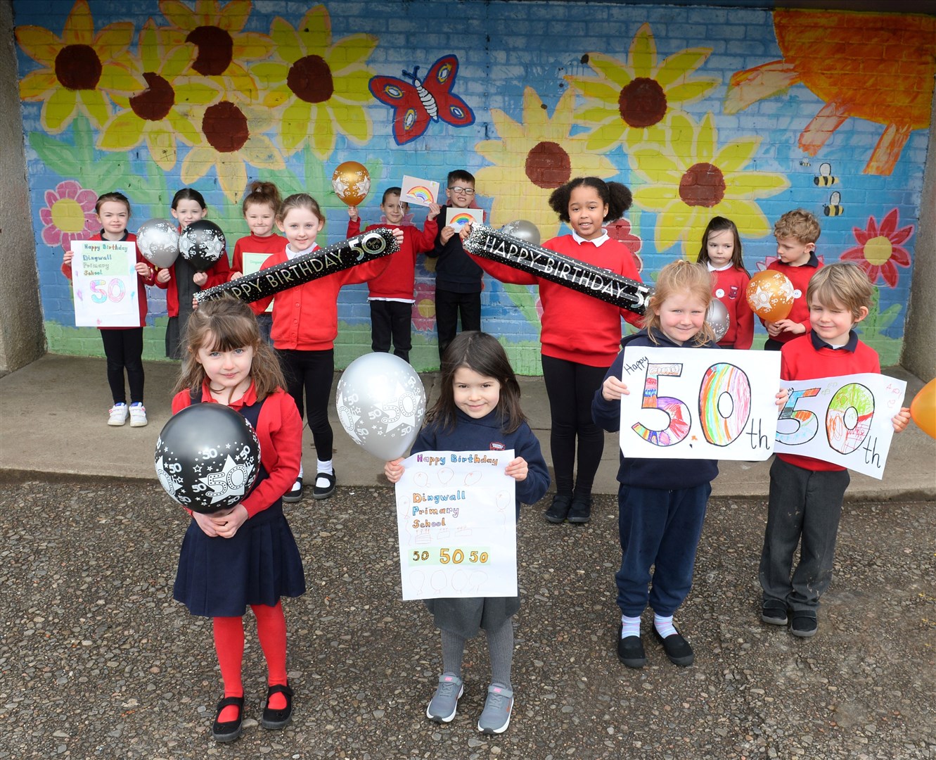 Dingwall Primary School infants with artwork to celebrate the anniversary. Picture: Gary Anthony