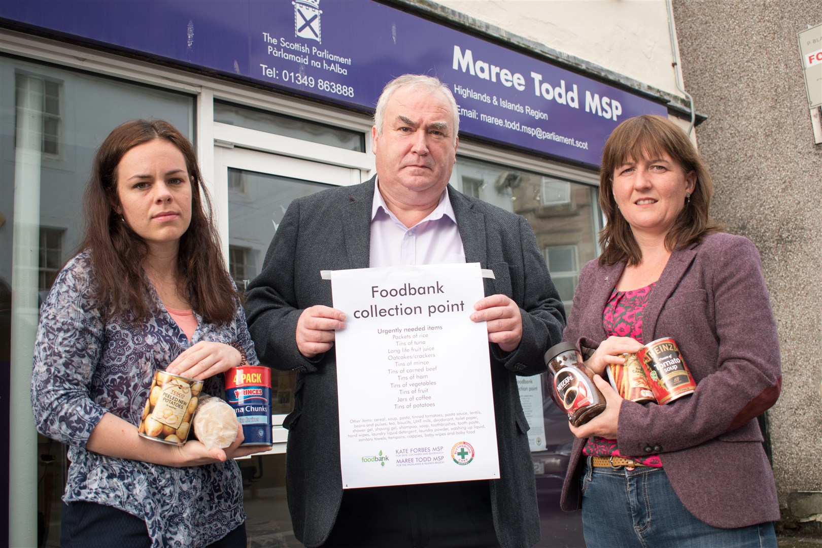 Pictured before the current social distancing took effect are, (from left) are Kate Forbes, Finlay Mackenzie (Blythswood Care’s Head of Projects), and Maree Todd.