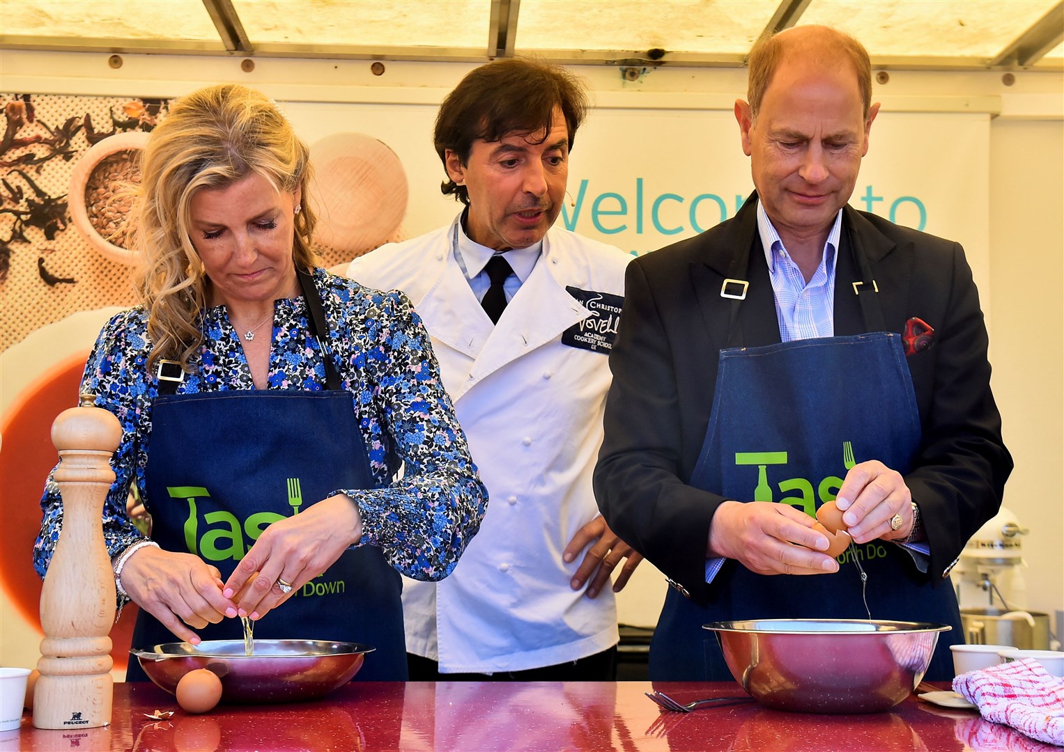 French chef Jean-Christophe Novelli challenged the royal couple to make omelettes during their visit (Clodagh Kilcoyne/PA)