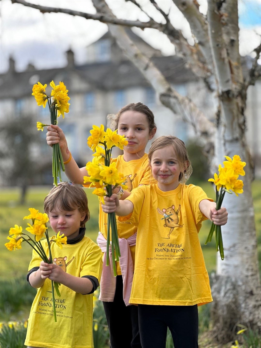 The grandchildren of the Munro family at Foulis Castle ahead of the Daffodil tea on April 15. Leila Munro (11), Sula Blake (8) and Ulysses Munro (5).
