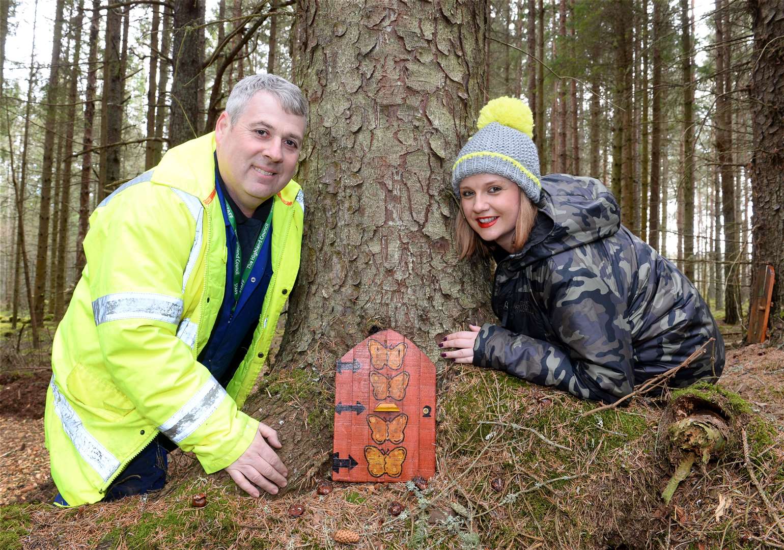 Allana Mackay wants to get the kids outdoors with her 'Wee Wild Hearts' adventure. She's pictured with a fairy door with community payback officer David Murray who have helped get the ball rolling. Picture: Gary Anthony. Image No.043588.