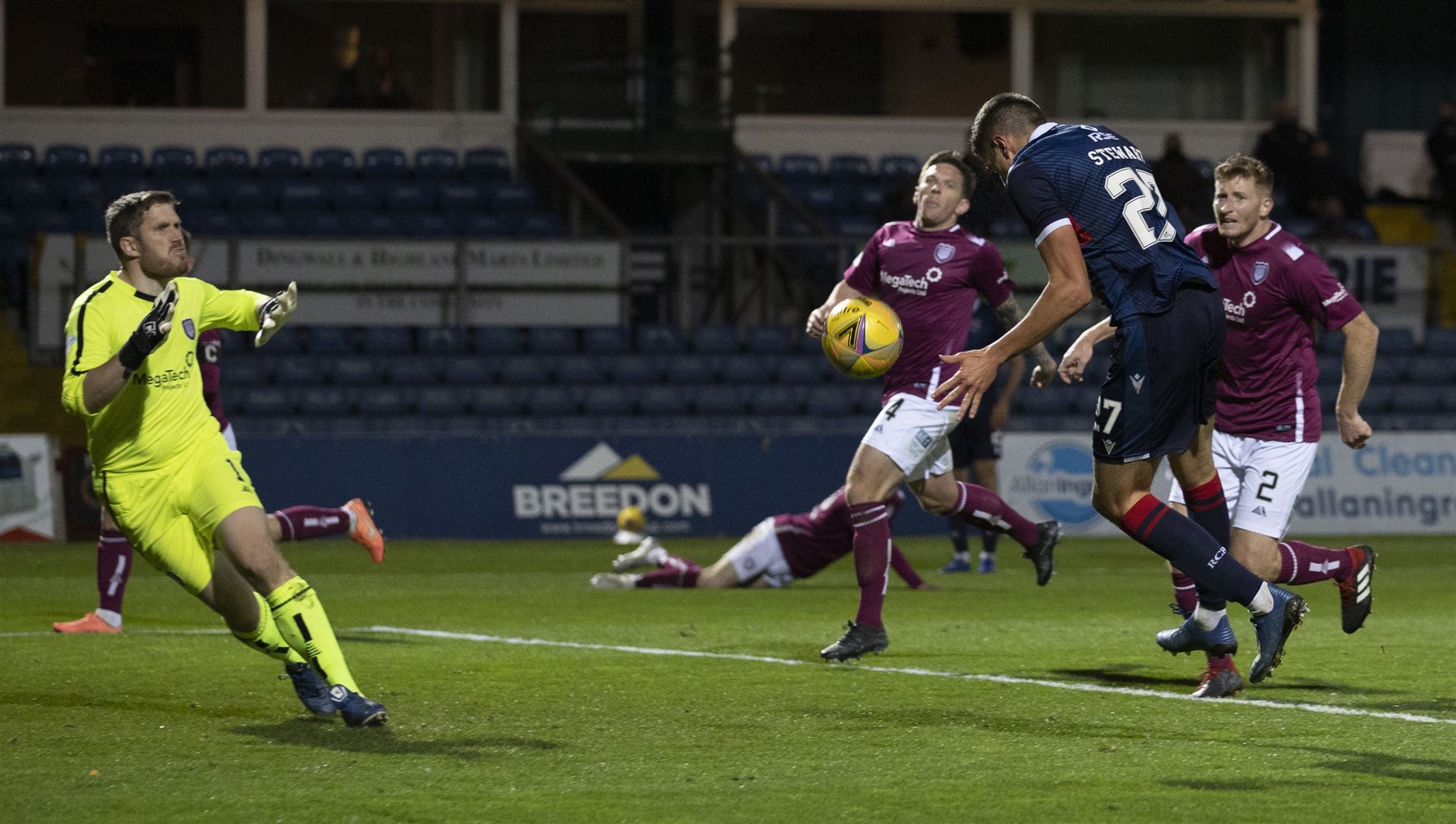 Picture - Ken Macpherson, Inverness. Betfred Cup Matchday 3 Ross County v Arbroath. 13.10.20. Ross County's Ross Stewart heads in e equalising goal.