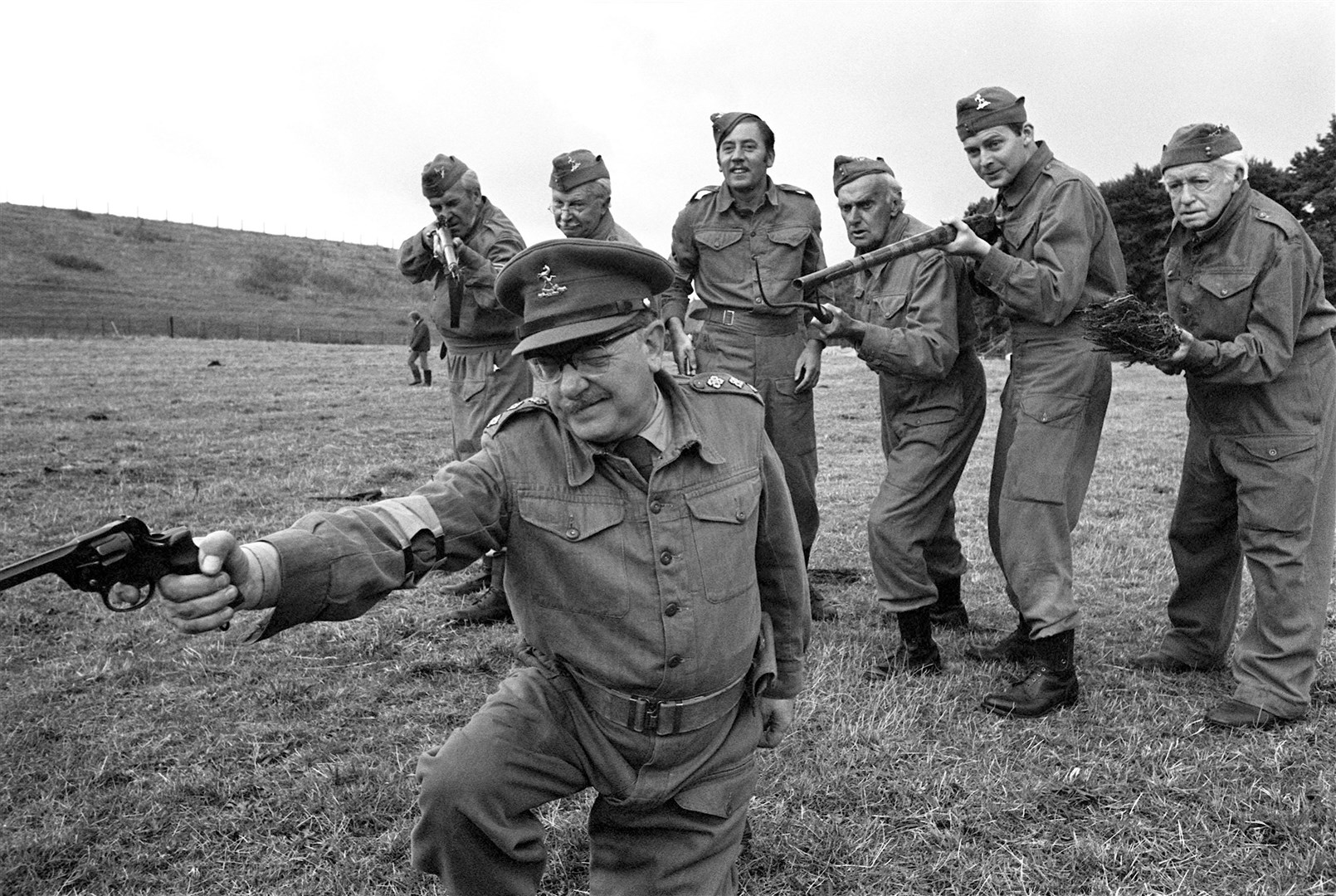 Arthur Lowe (foreground) and (back, left to right) John Le Mesurier, Clive Dunn, James Beck, John Laurie, Ian Lavender and Arnold Ridley, in a scene from one of the famous episodes of the Dad’s Army (BBC)