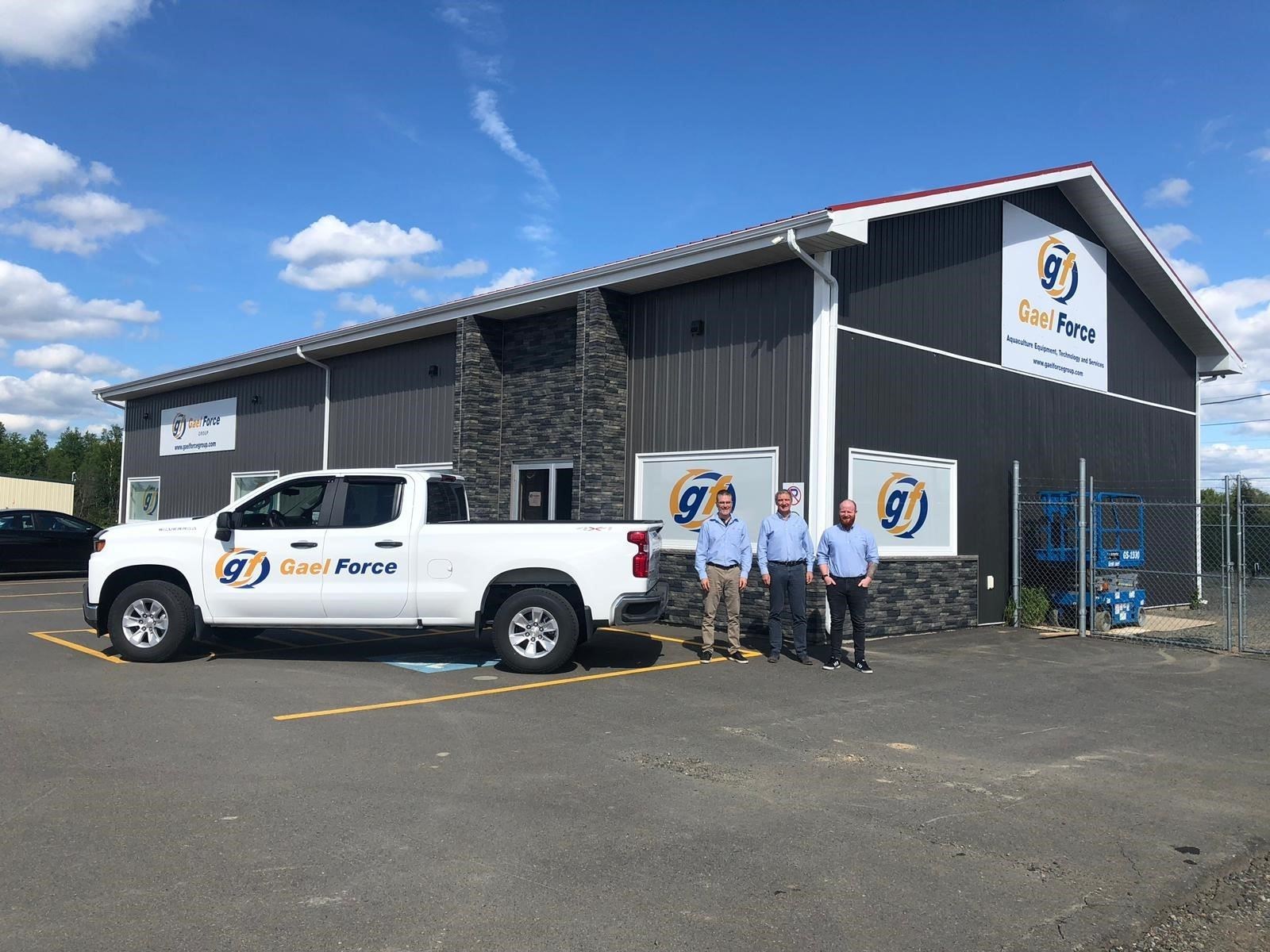 Gael Force managing director Stewart Graham (centre) at the company's Canadian base in Grand Falls-Windsor, Newfoundland, with Gael Force Canada colleagues Darren Lane and Anthony Balmer.