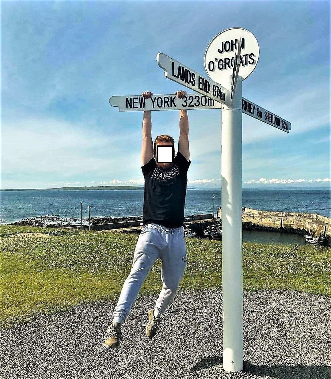 The craze had a number of Instagram users post images of themselves hanging from the famous sign at John O'Groats.