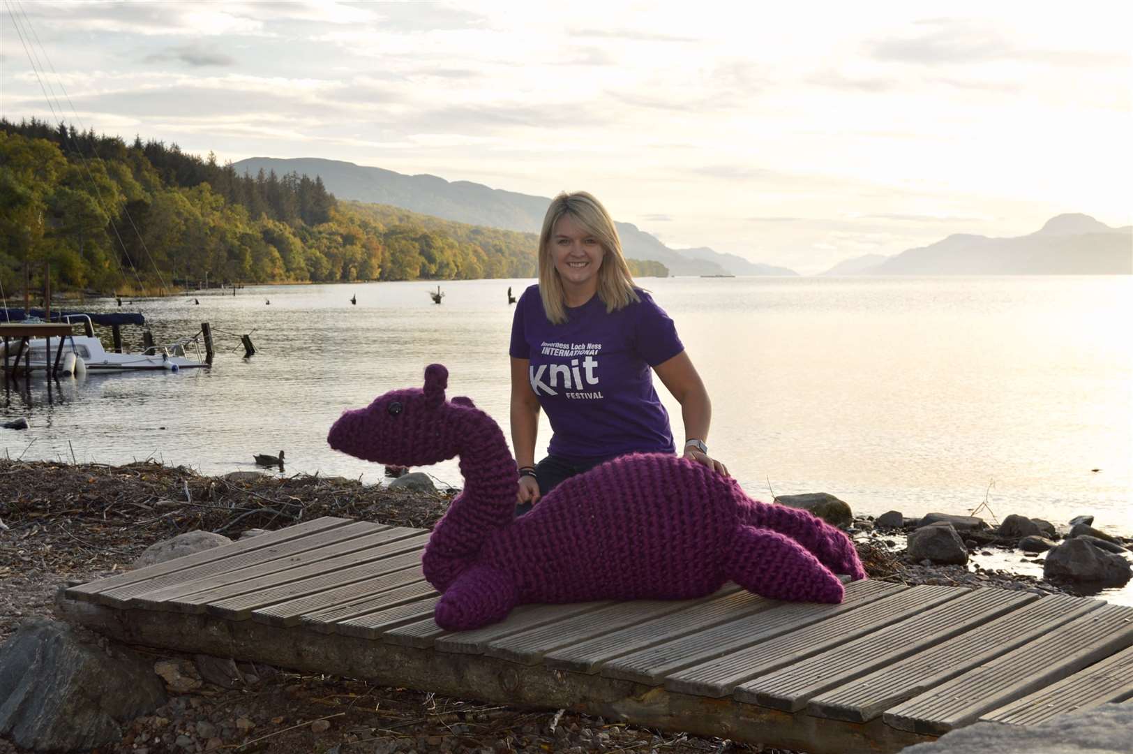 Loch Ness Knit Fest director Cecilia Grigor with the woolly Nessie.