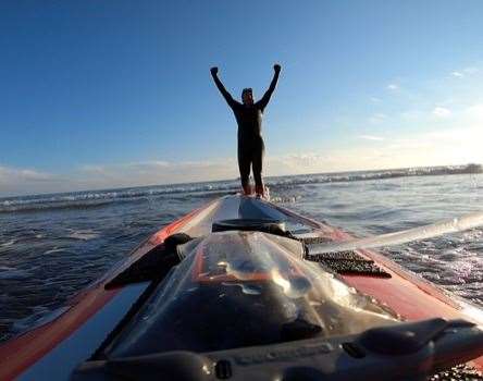 James Fletcher attempts to set a world record for crossing the sea strait between Northern Ireland and Scotland on a paddleboard.