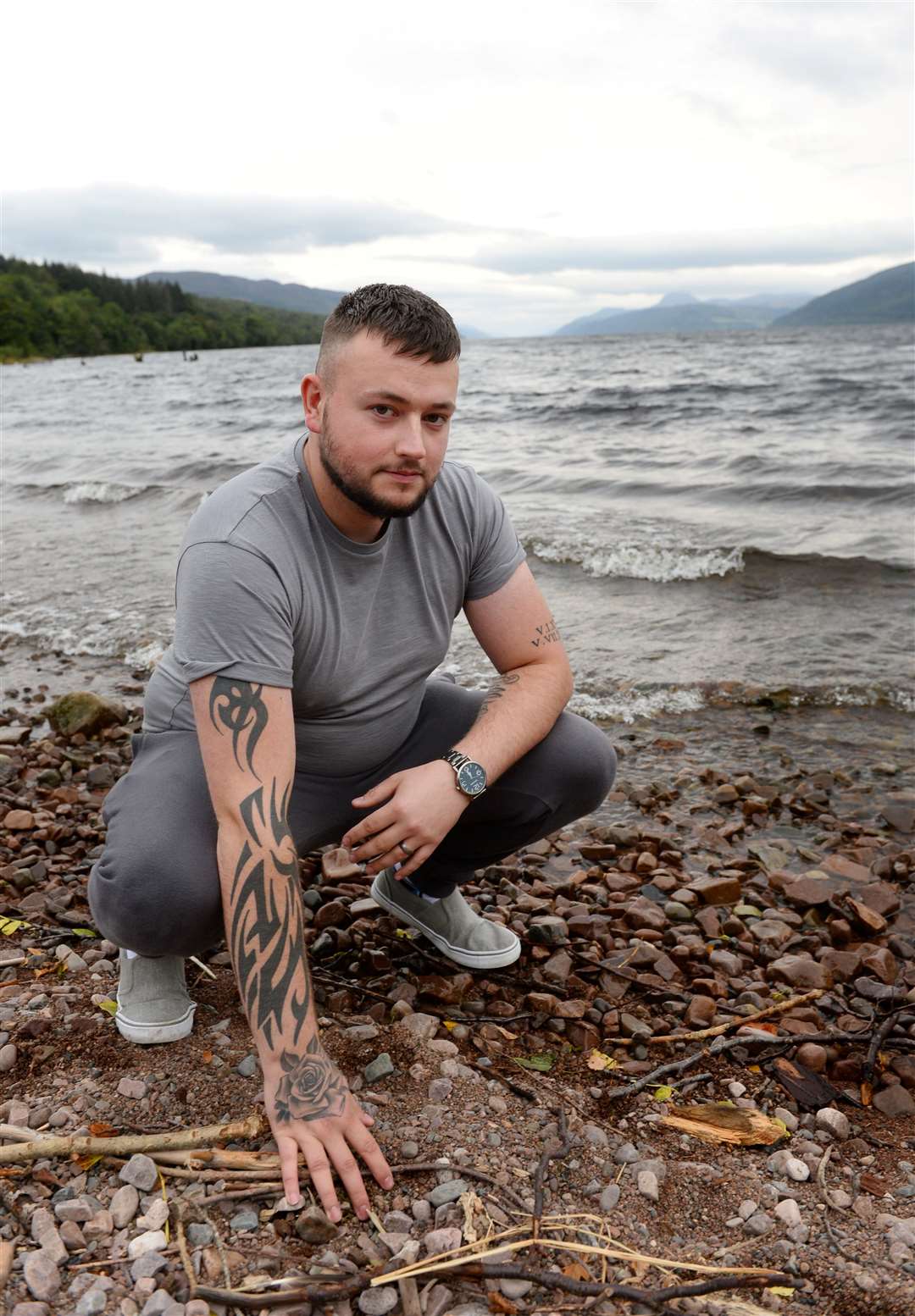 Corey Sturrock on the banks of Loch Ness where he observed a large eel shape in the water...Picture: Gary Anthony..