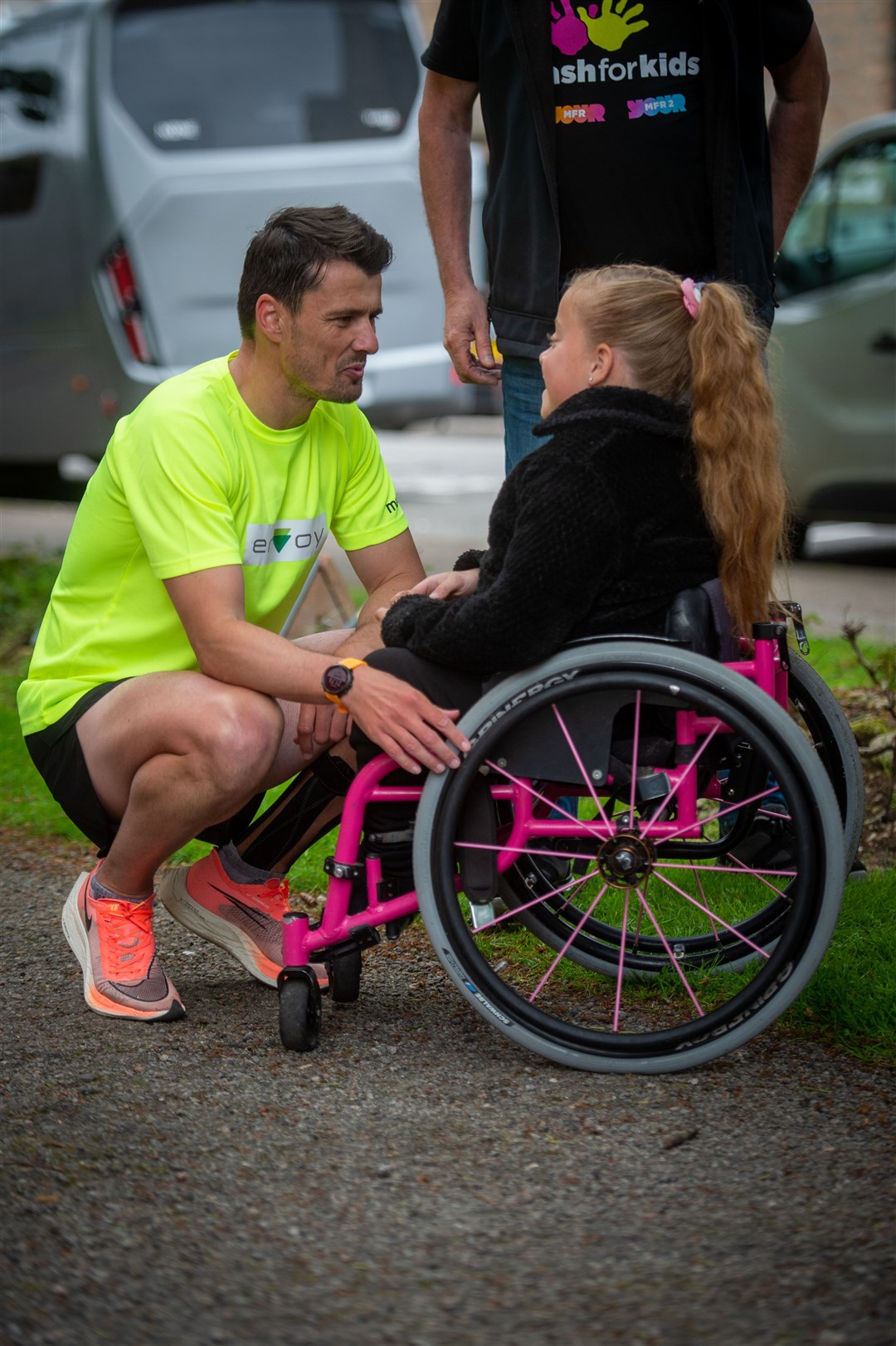 Pebbles Sawyer who joined Steven Mackay on one of the sections was at the finish line to congratulate him. Picture: Callum Mackay