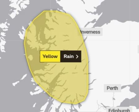 The yellow warning comes into force at 6am on Saturday. Picture: Met Office.