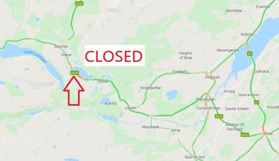 Traffic Scotland said the A835 was closed near Garve.