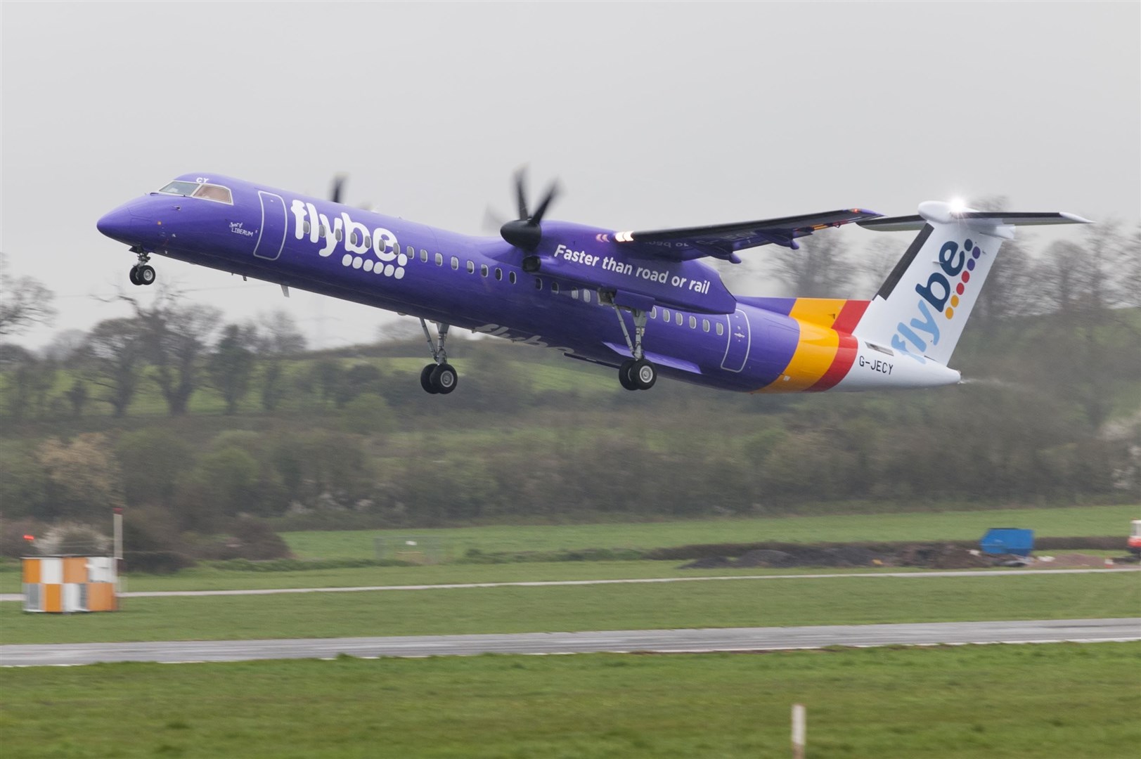 A Flybe aircraft takes off.