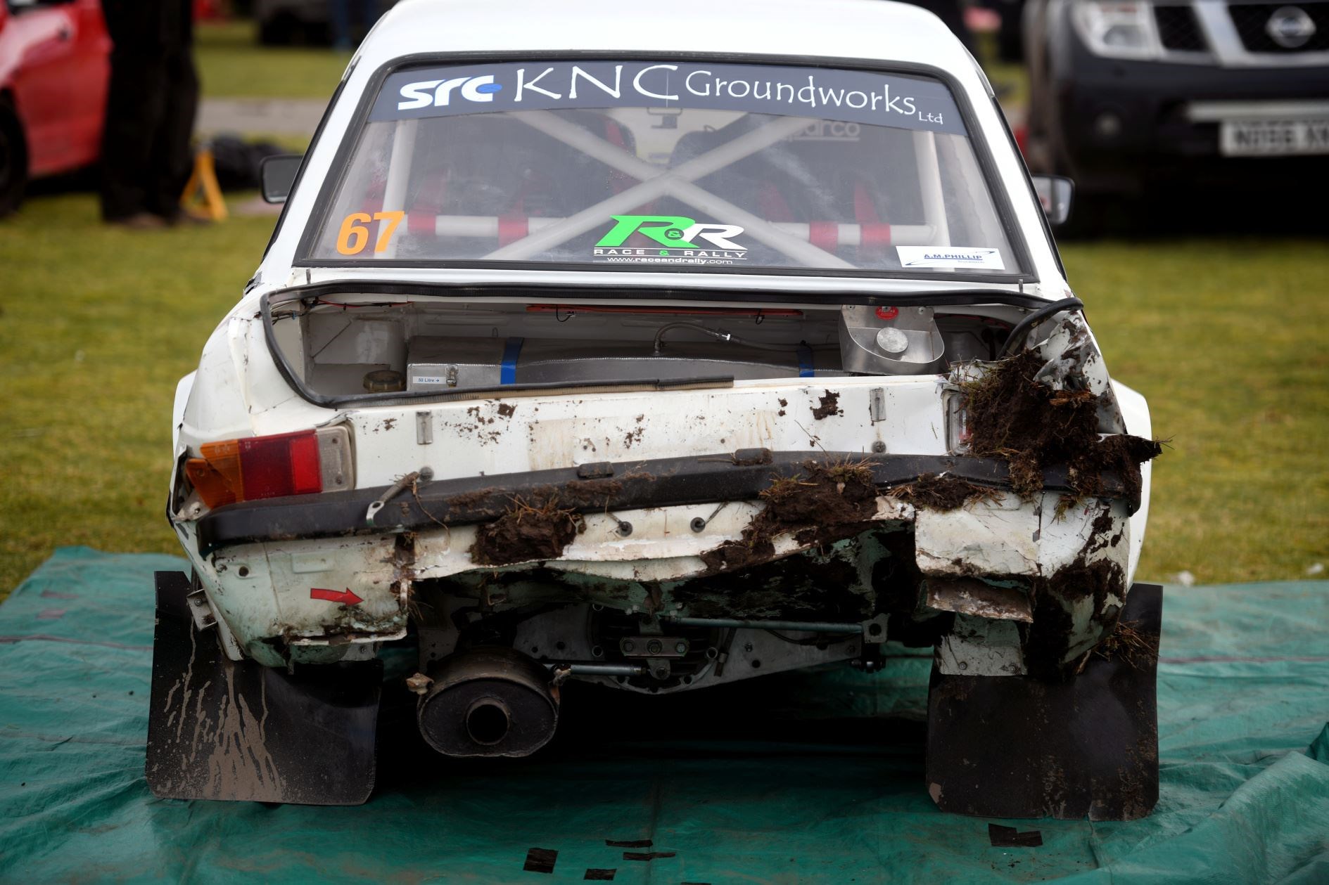 Rally car damaged rear end. Picture: James Mackenzie.