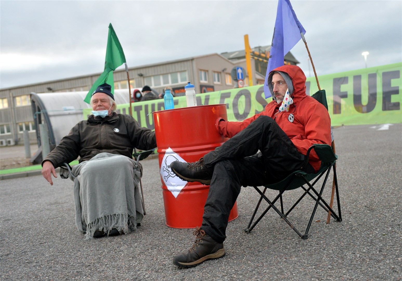 Extinction Rebellion Scotland activists held a bareel 'lock in' at the Port of Cromarty Firth. Picture: Callum Mackay