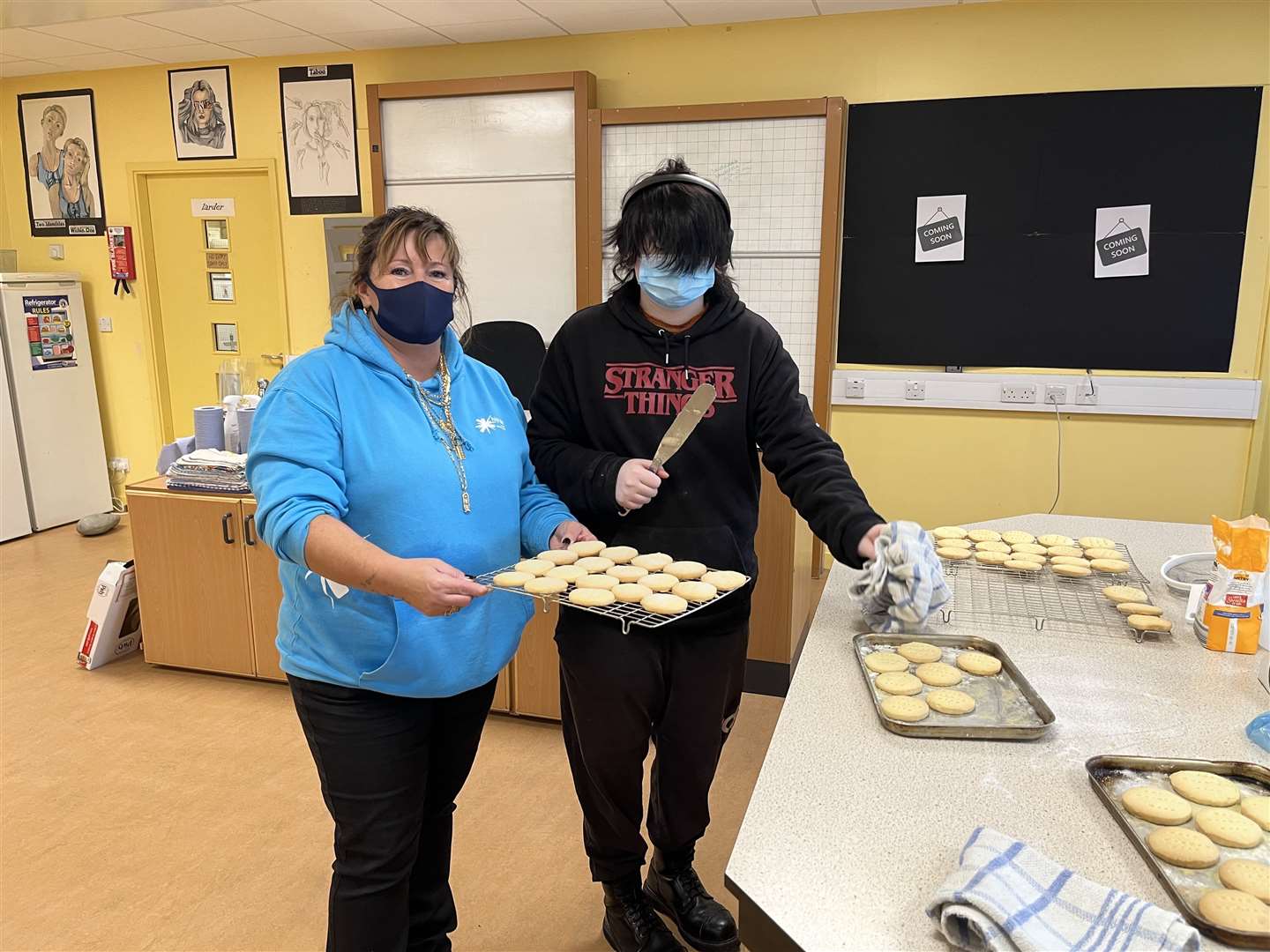 Wanda Mackay, Youth Development Manager, High Life Highland, with Ethan Paterson at a Fortrose Academy baking event.