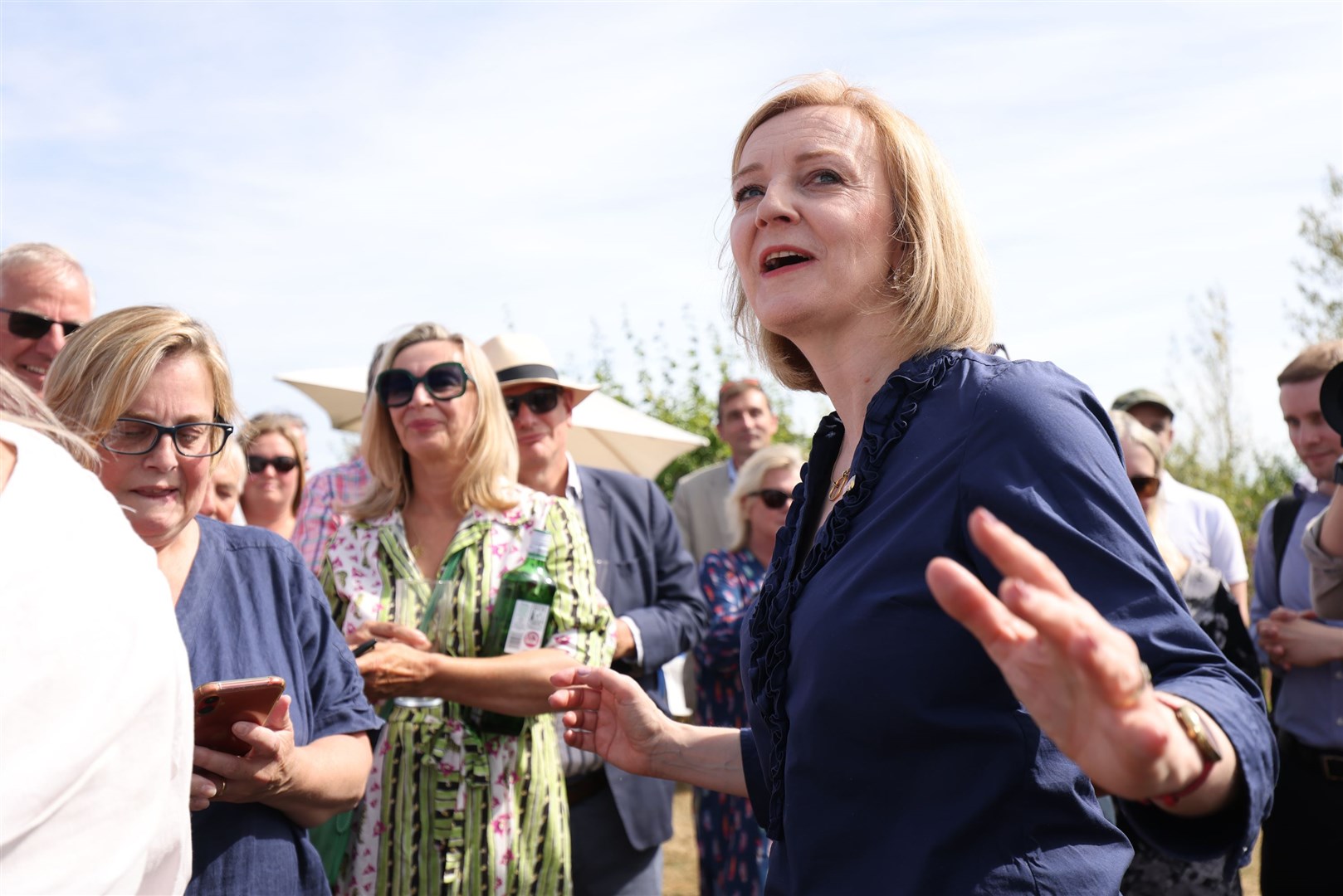 Liz Truss addressing supporters during a visit to Ashley House, Marden, Kent (James Manning/PA)