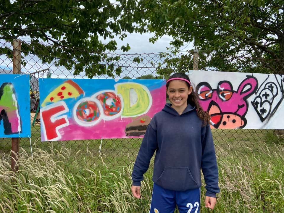 Kelsey Benjamin. The graffiti session in Cromarty resulted in many colourful creations - and lots of fun.