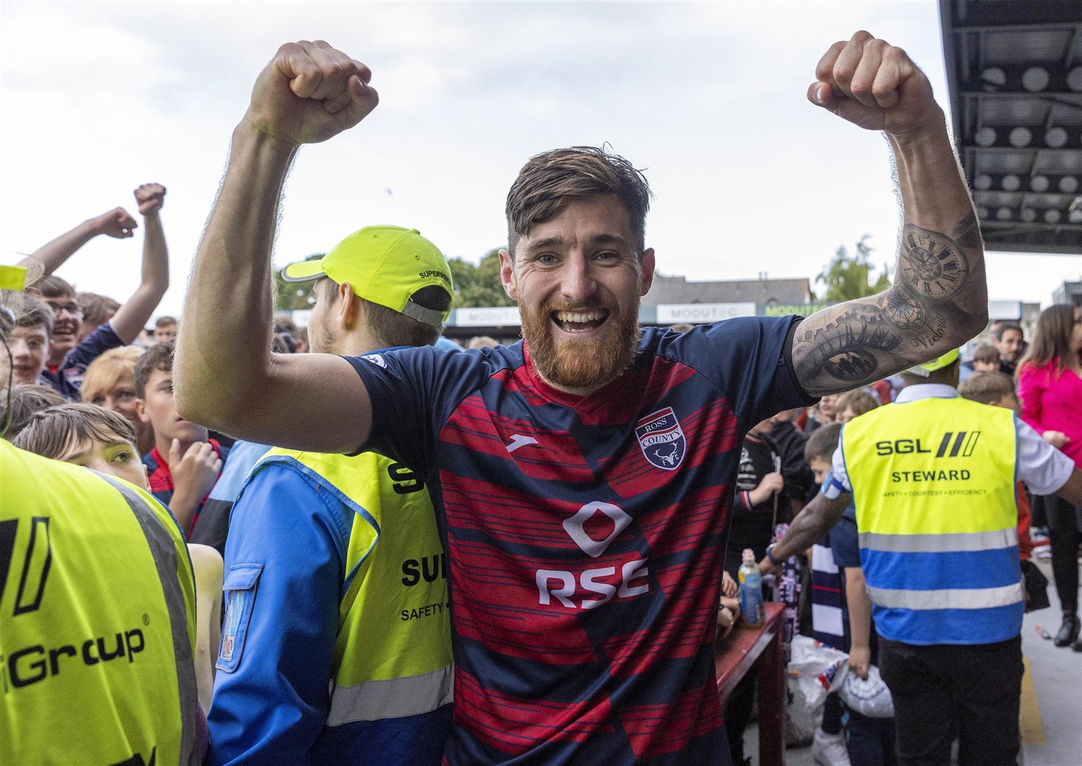Ross County celebrations after their win to keep them in the Premiership. Big celebrations at the end from club captain Jack Baldwin.