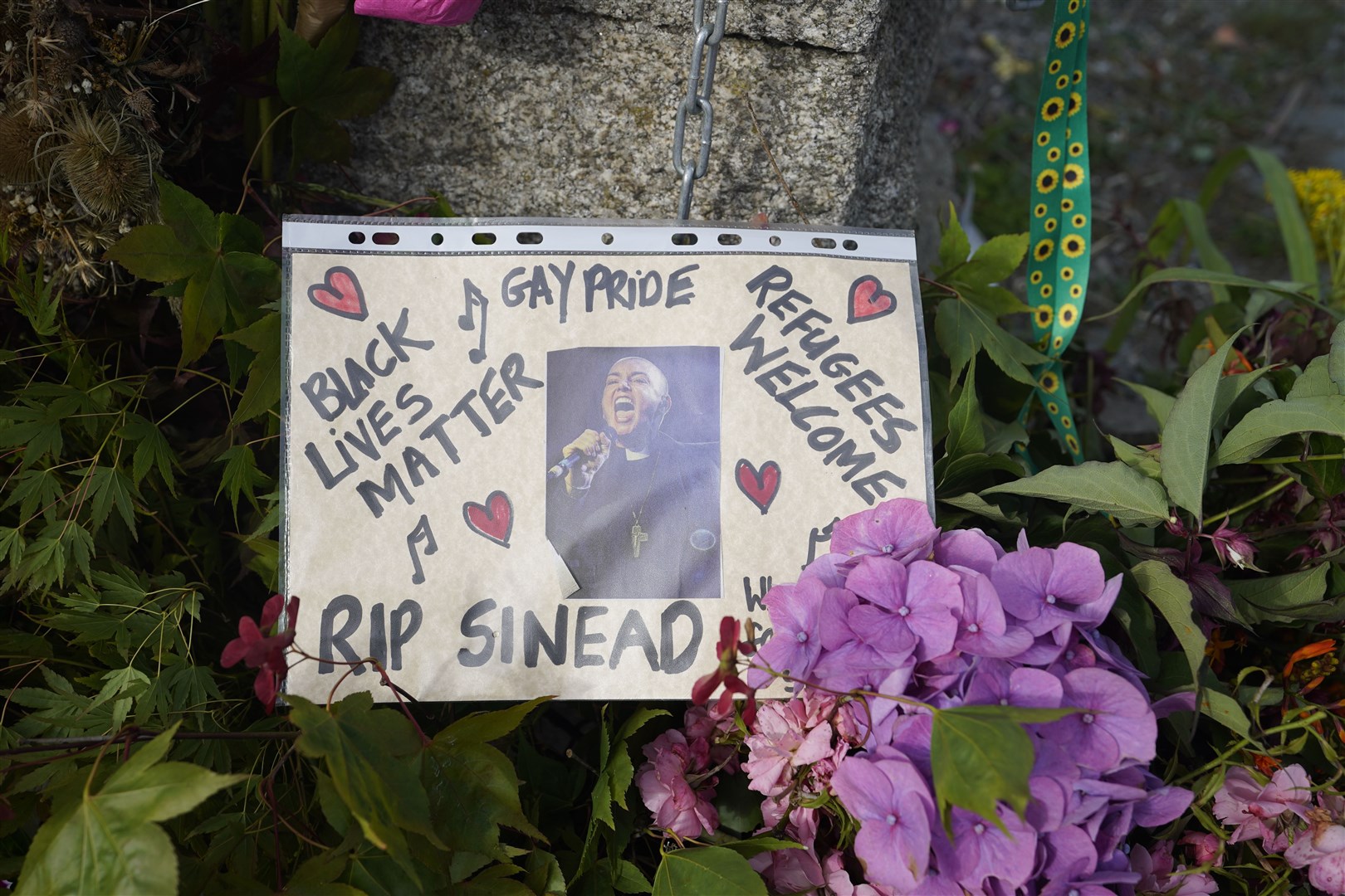 Tributes left outside Sinead O’Connor’s former home (Niall Carson/PA)