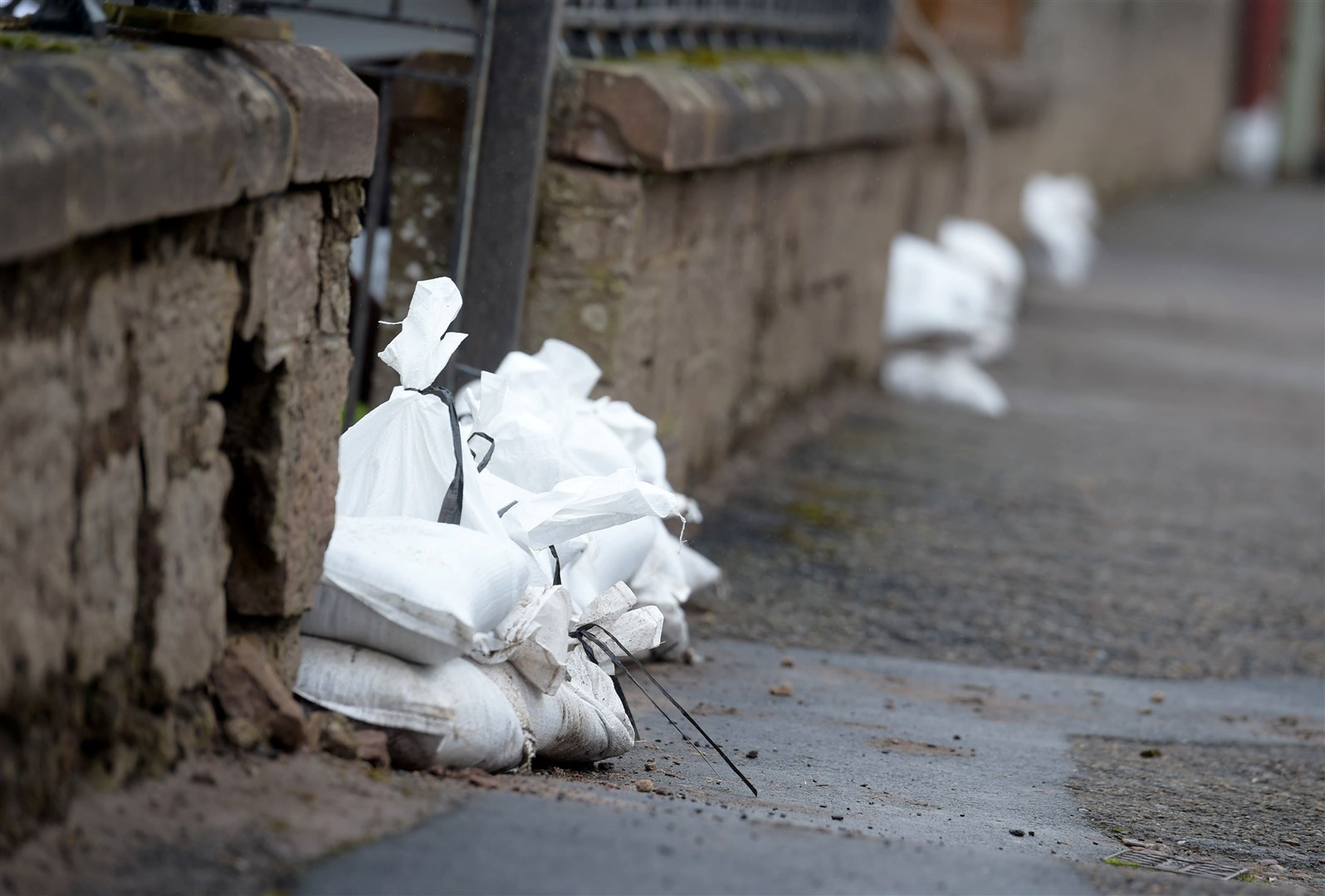 Sandbags in Burn Place, Dingwall following some of this summer's flooding.