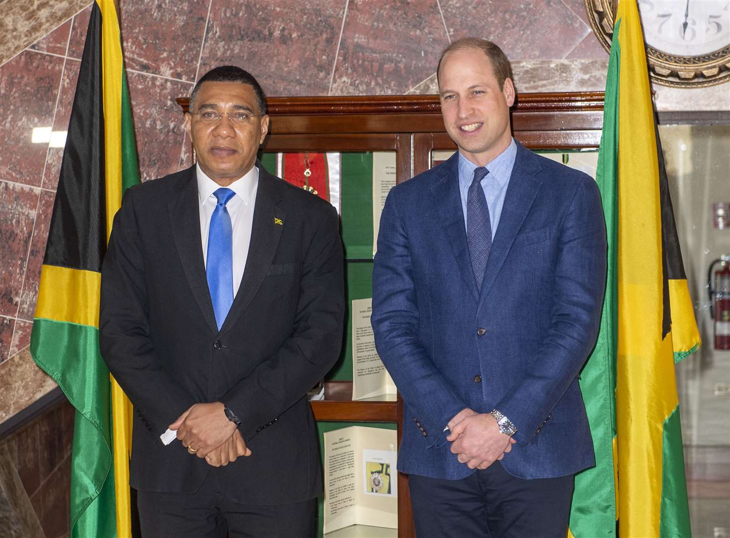 The Duke of Cambridge with the Prime Minister of Jamaica, Andrew Holness (PA)