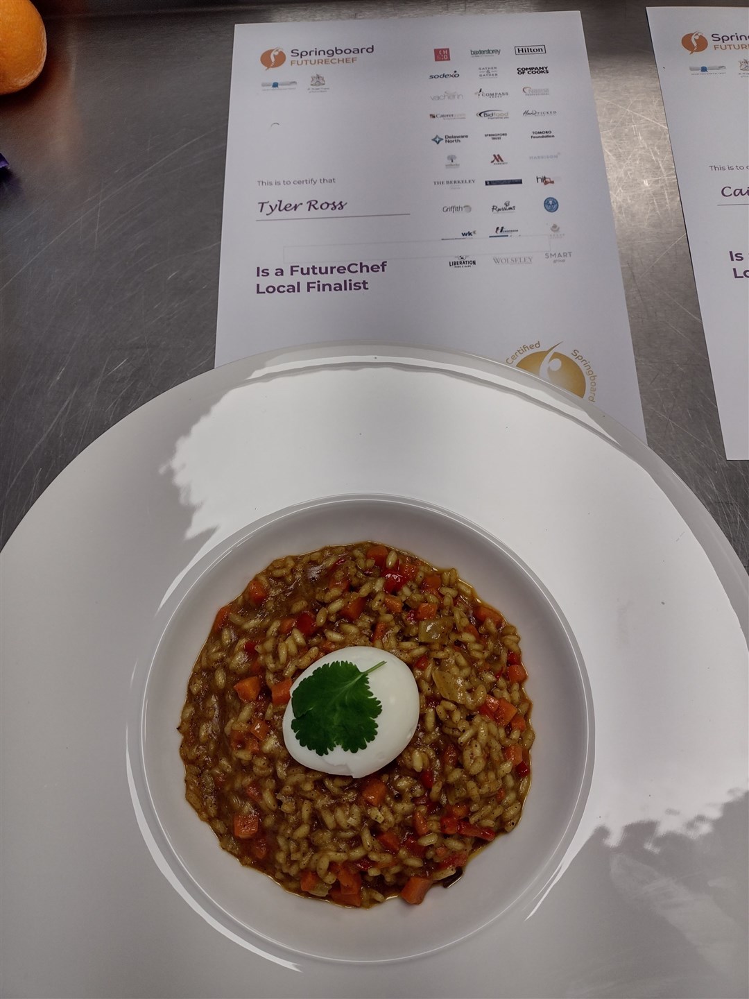 Head judge Graeme Strachan said Tyler produced a "lovely risotto topped with a perfectly cooked egg".