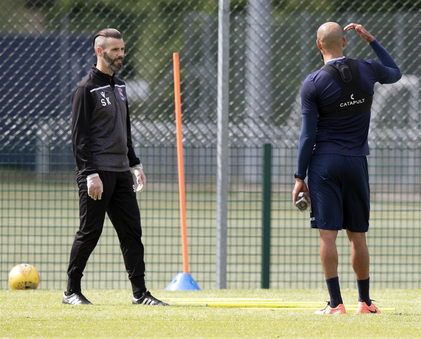 Stuart Kettlewell chats to Liam Fontaine in one of County's first training sessions back after lockdown. Picture: Ken Macpherson