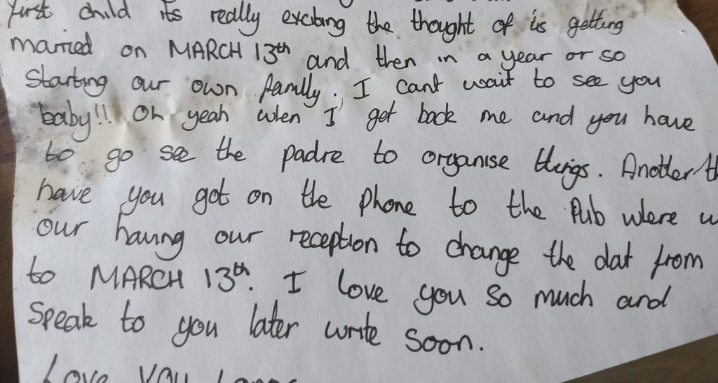 Letter from Matt Neve while he was deployed in Iraq, to his fiancee Zoe (Help for Heroes/PA)