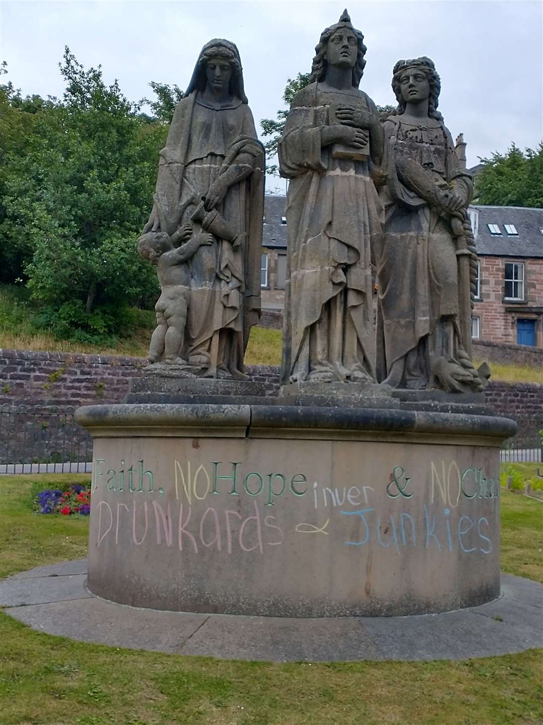 The much-loved statue has been daubed with graffiti. Picture: Hector Mackenzie