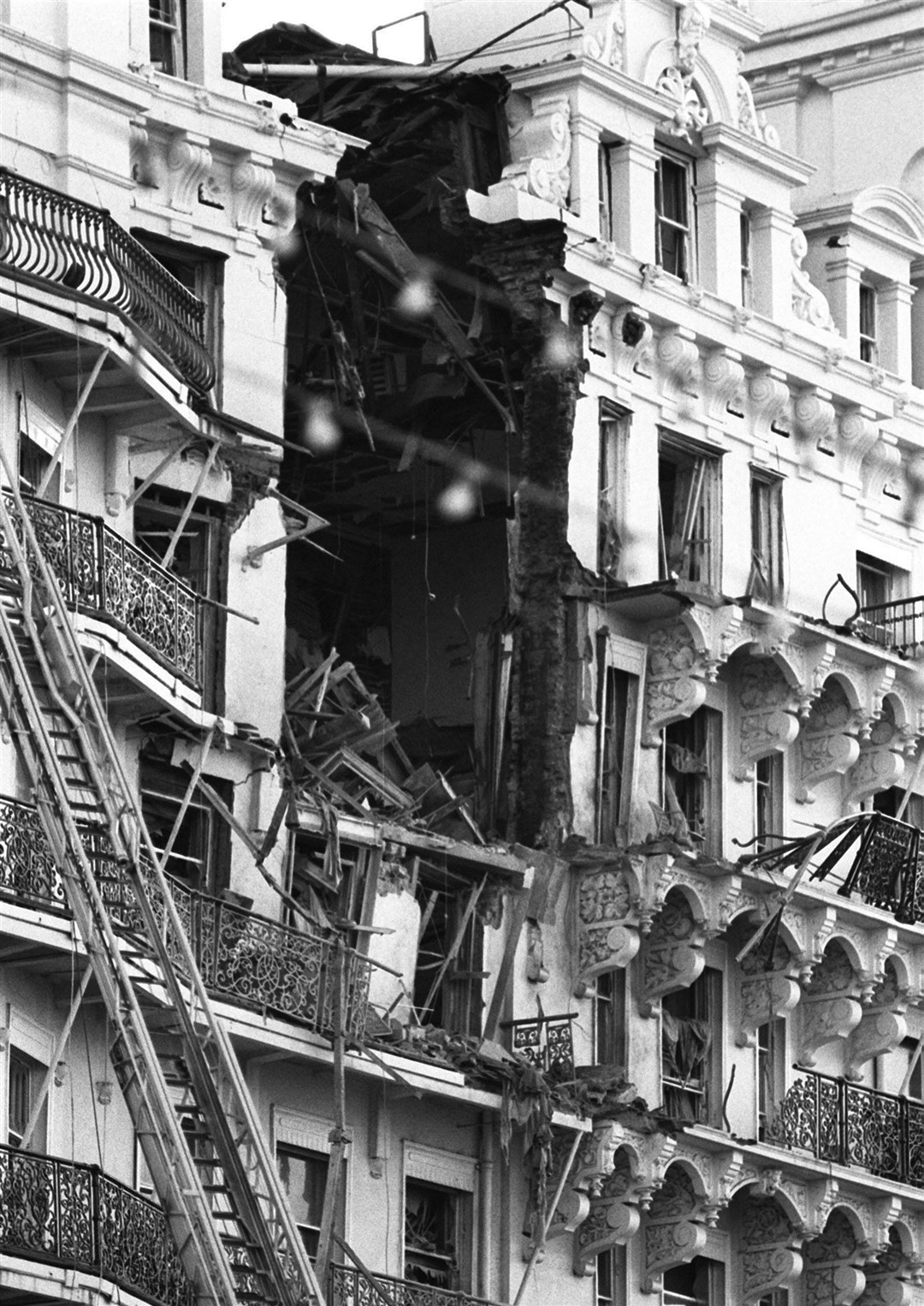 The shattered top four floors of Grand Hotel, Brighton, which was devastated by an IRA bomb which left five people dead and 31 injured in 1984 (Archive/PA)