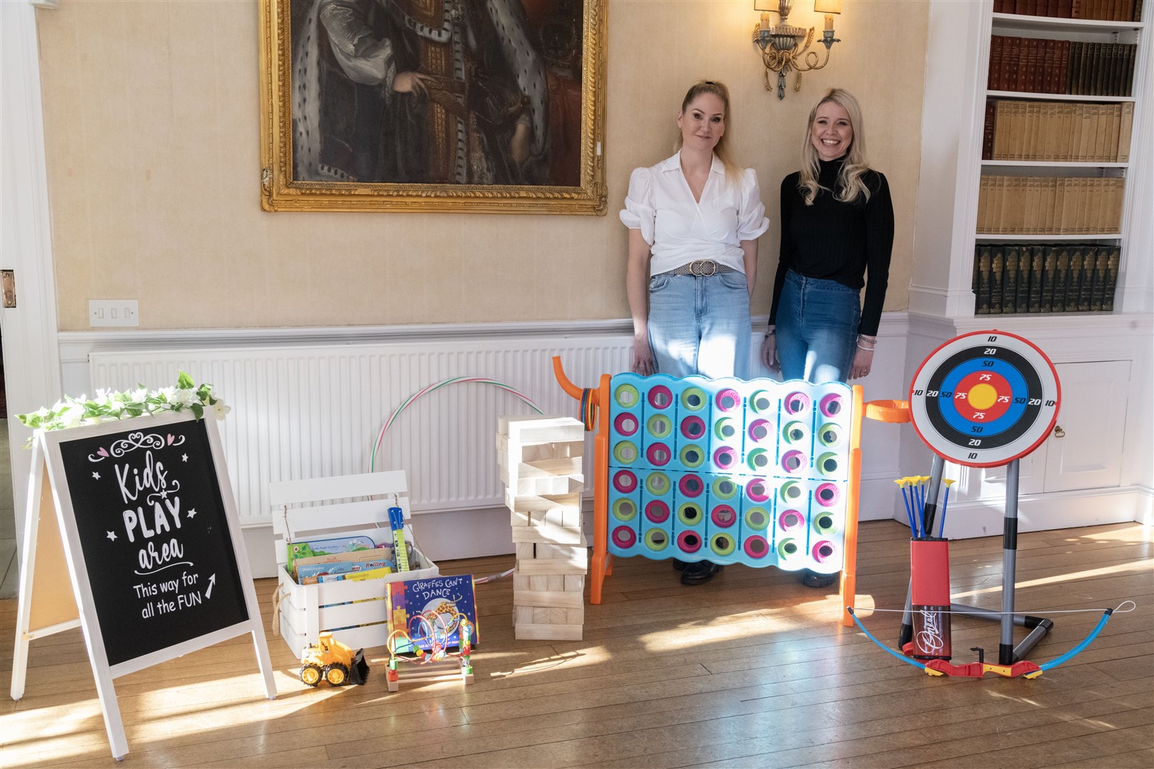 Claire Sutherland (right) and owner of Pretty Little Princess, Emma McSkimming, showing her business and is now setting up wedding corners for kids...Innes House. ..Picture: Beth Taylor.