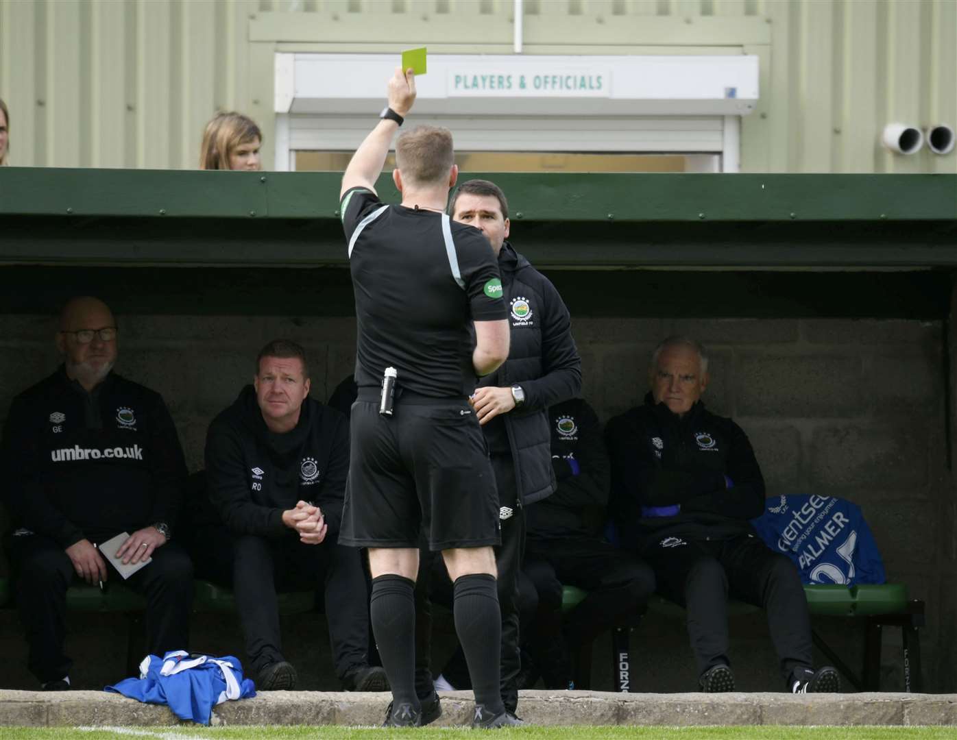 David Healy being booked when Linfield played Buckie Thistle in the Trust Trophy last season. Picture: Beth Taylor.