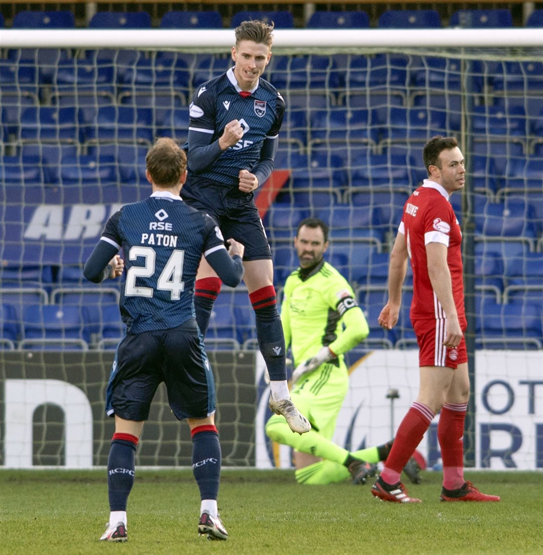 Picture - Ken Macpherson, Inverness. Ross County(4) v Aberdeen(1). 16.01.21. Ross County's Oli Shaw celebrates his 1st goal.