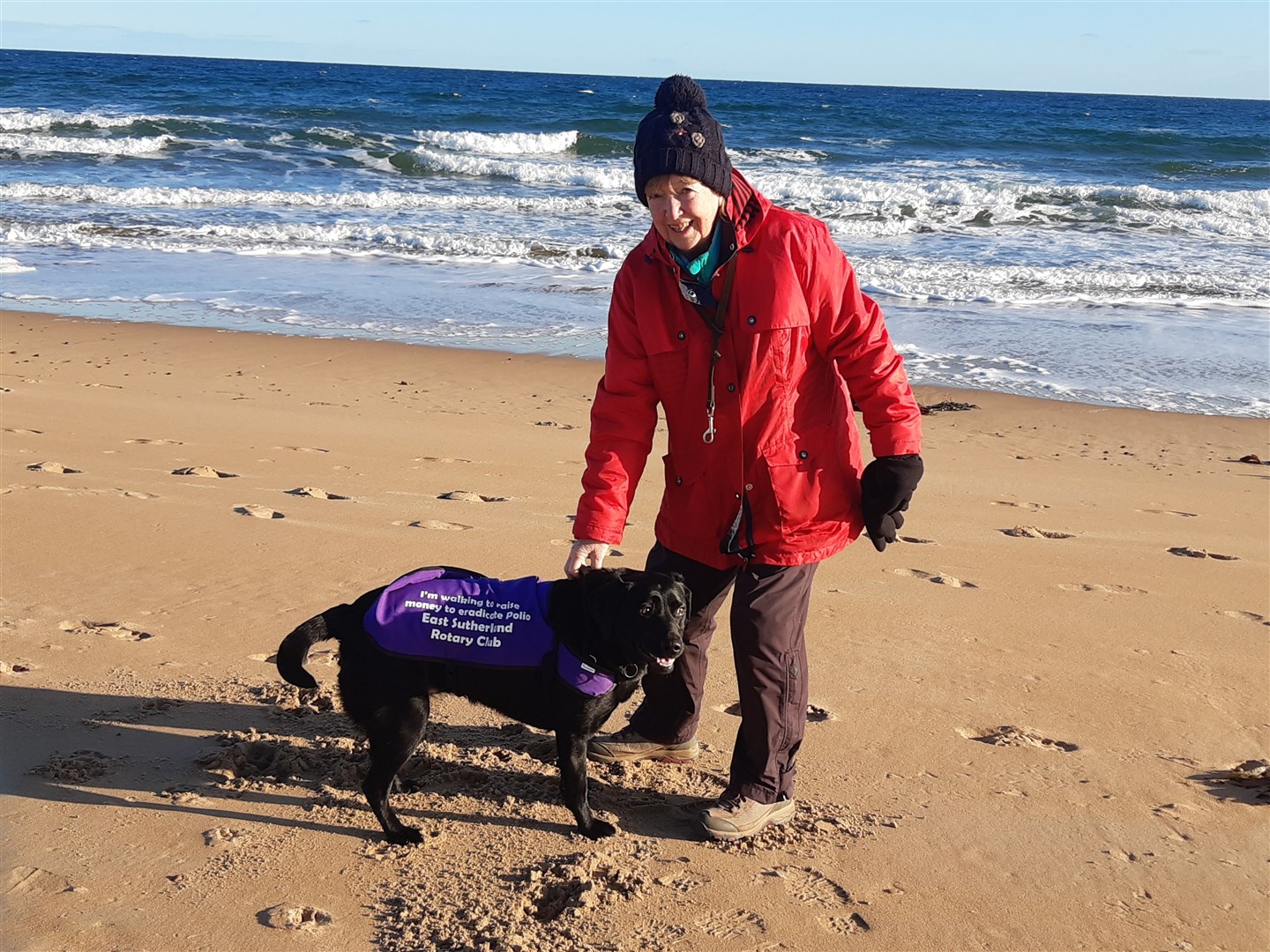 Fiona Risk and Selkie enjoy a beach walk in preparation for next month’s fundraiser.