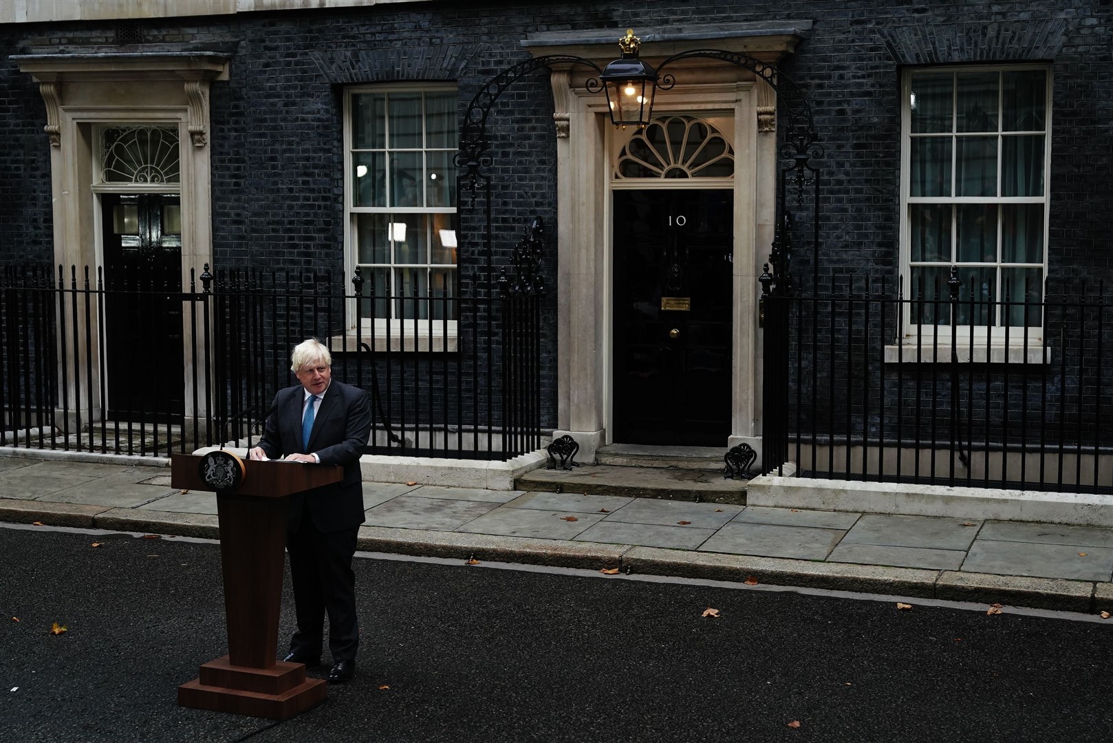 Outgoing Prime Minister Boris Johnson makes a speech outside 10 Downing Street before leaving for Balmoral for an audience with the Queen (Aaron Chown/PA)