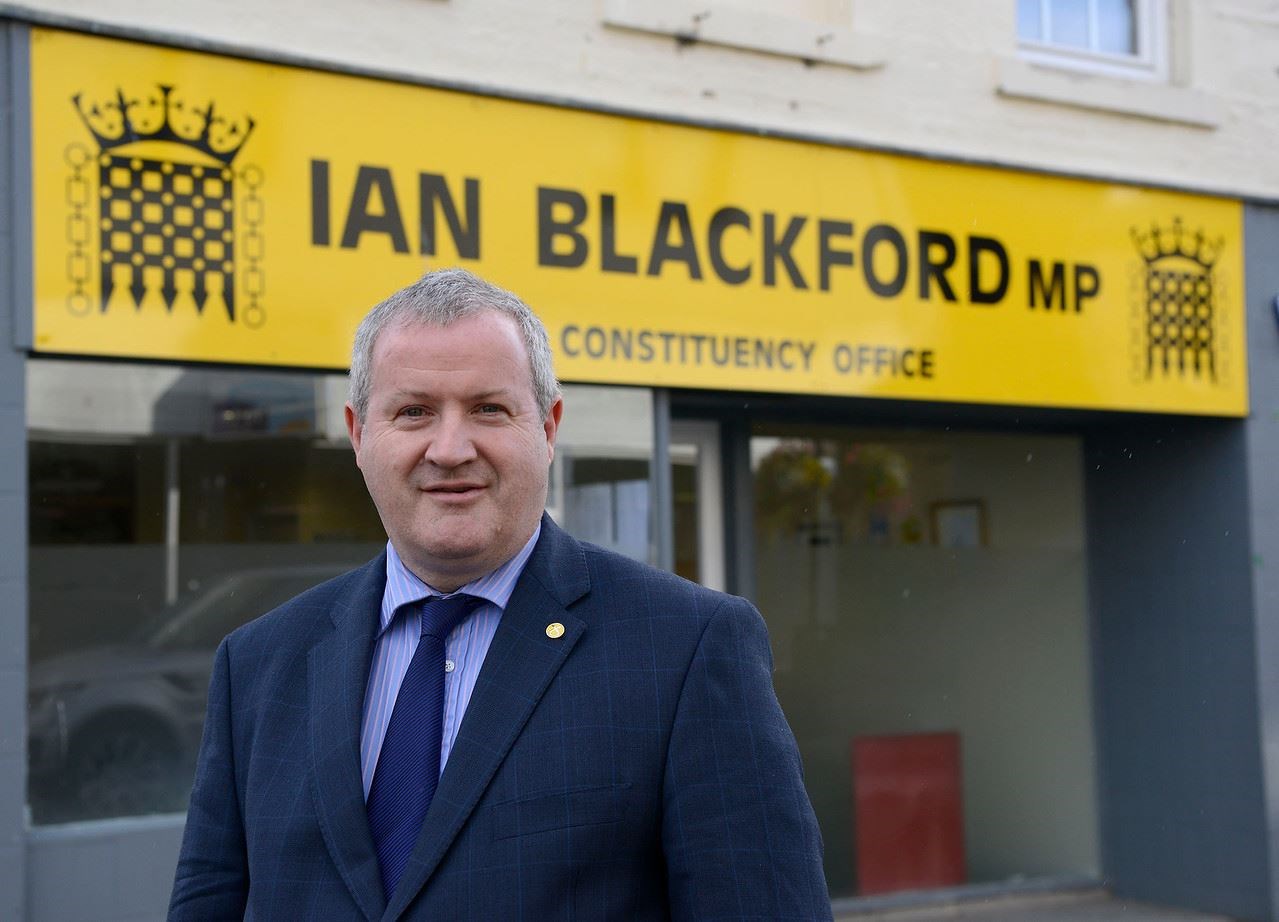 MP Ian Blackford outside his Dingwall High Street office.