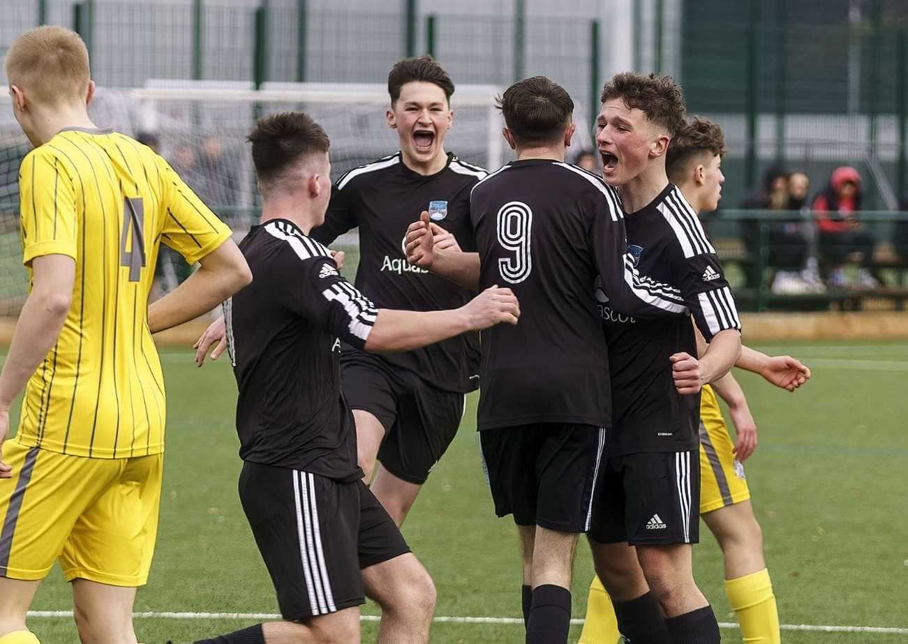 Alness United celebrate a win over Wick Academy in the Highland League under-18 north. Photo: Alan Cruickshank