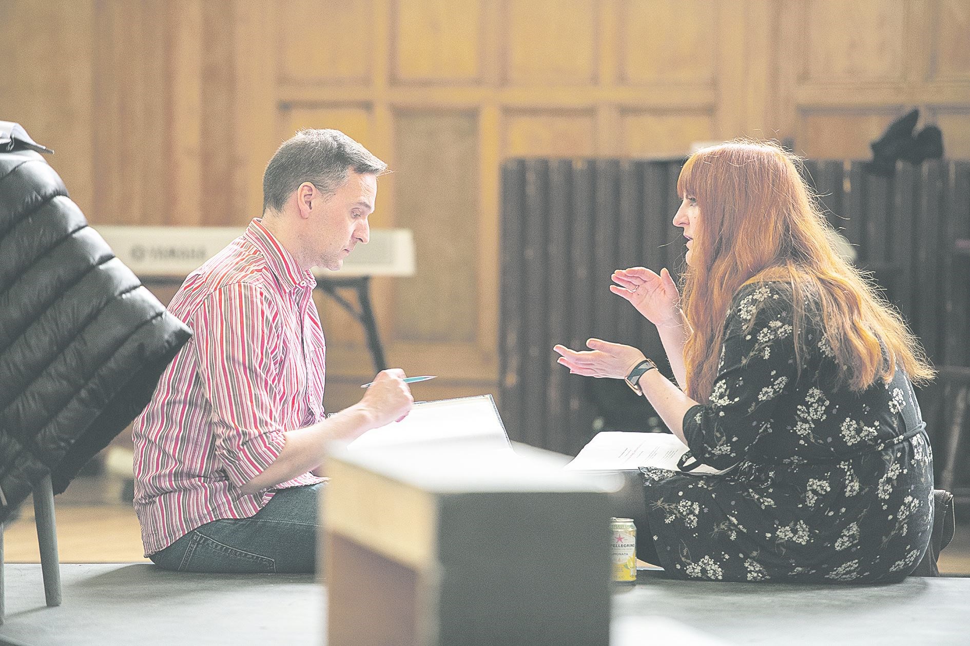 Director Luke Kernaghan with writer Morna Young during rehearsals for The Stamping Ground. Picture: Tommy Ga-Ken Wan