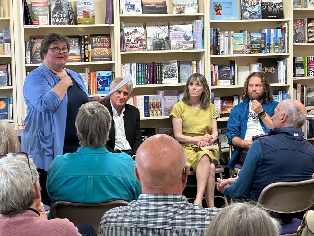 Manager Katharine Douglas introduces the writers on Friday - John McLellan, Shona MacLean and Gareth Halliday. Picutre: Ullapool Bookshop